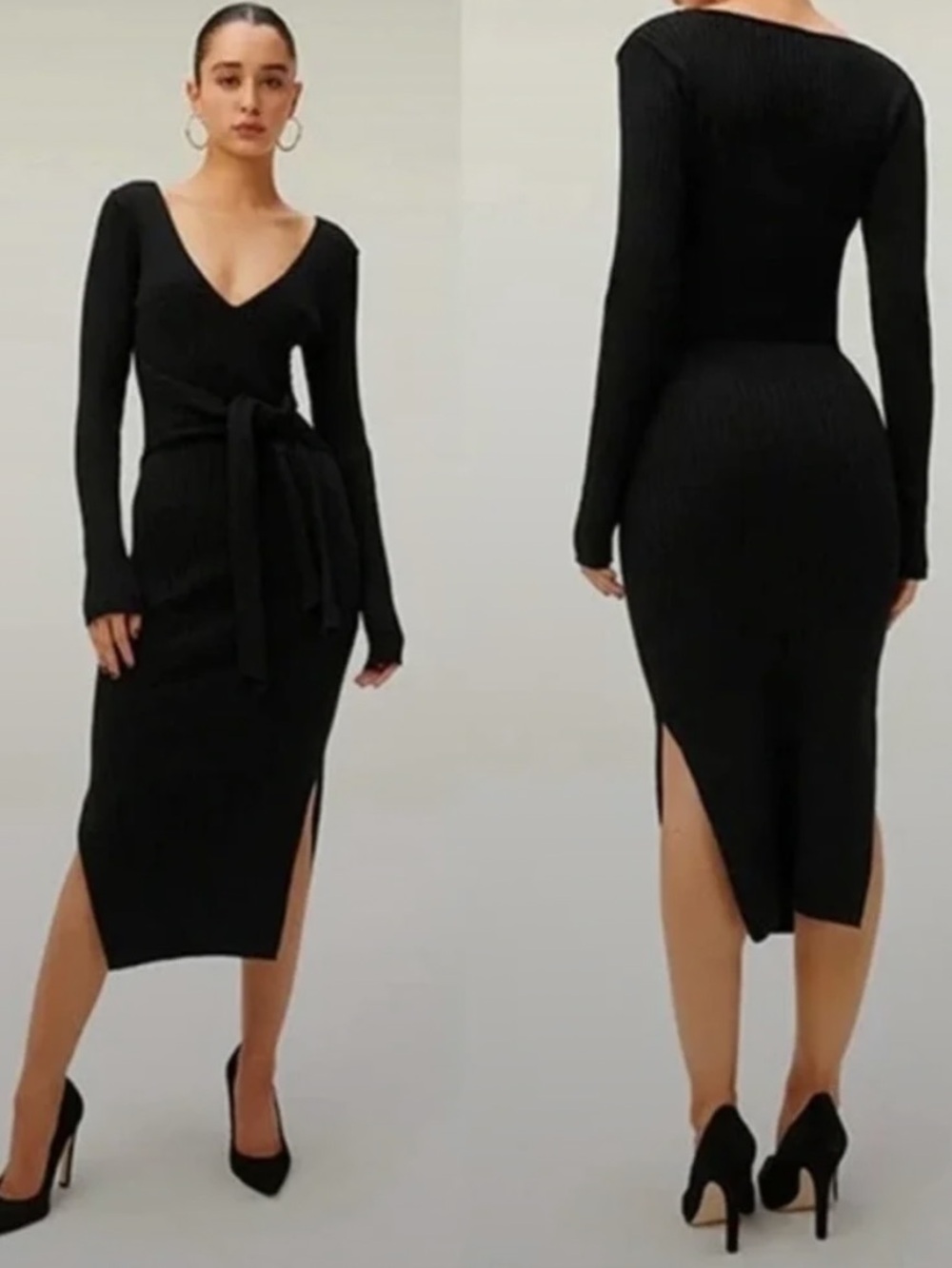 Good American long sleeve belted bodycon dress